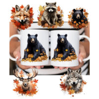 Ceramic Mug Printed 6 Designs WILDLIFE WOODLAND ANIMALS MAPLE LEAVES 6 Designs GROUP A 11oz Capacity *minimum order 6 mugs* (order in increments of 6)