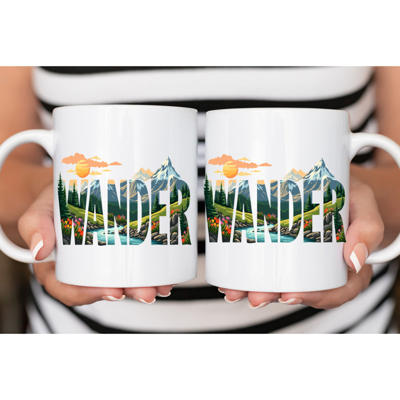 Ceramic Mug Printed 6 Designs OUTDOOR ADVENTURE Hiking Wander Landscape Floral 6 Designs Group 11oz Capacity *minimum order 6 mugs* (order in increments of 6) - Image 2