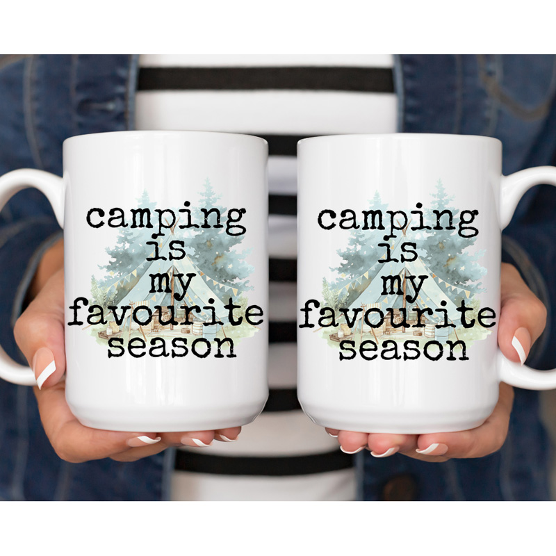 Ceramic Mug Printed 6 Designs OUTDOOR CAMPING Edgy Minimalist BW Watercolour 6 Designs Group 15oz Capacity *minimum order 6 mugs* (order in increments of 6) - Image 2