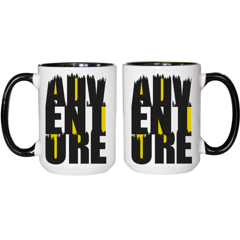 Ceramic Mug Printed 6 Designs OUTDOOR ADVENTURE Hiking Wild Awake Colours 6 Designs Group 15oz Capacity Black Inner & Handle *minimum order 6 mugs* (order in increments of 6) - Image 2