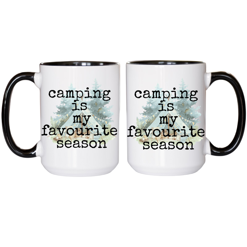 Ceramic Mug Printed 6 Designs OUTDOOR CAMPING Edgy Minimalist BW Watercolour 6 Designs Group 15oz Capacity BLACK Inner & Handle *minimum order 6 mugs* (order in increments of 6) - Image 8