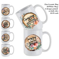 Alternative view of Ceramic Mug Printed 6 Designs OUTDOOR CAMPING Wood Slice with Flowers Group 15oz Capacity *minimum order 6 mugs* (order in increments of 6)
