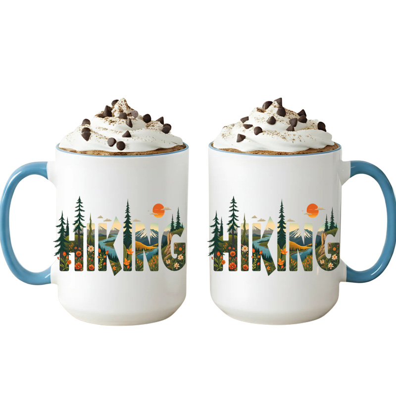Ceramic Mug Printed 6 Designs OUTDOOR ADVENTURE Hiking Wander Landscape Floral 6 Designs Group 15oz Capacity BLUE Inner & Handle *minimum order 6 mugs* (order in increments of 6) - Image 7