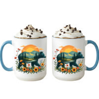 Ceramic Mug Printed 6 Designs OUTDOOR ADVENTURE Hiking Wander Landscape Floral 6 Designs Group 15oz Capacity BLUE Inner & Handle *minimum order 6 mugs* (order in increments of 6) - Image 4