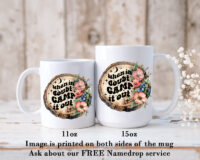Alternative view of Ceramic Mug Printed 6 Designs OUTDOOR CAMPING Wood Slice with Flowers Group 11oz Capacity *minimum order 6 mugs* (order in increments of 6)