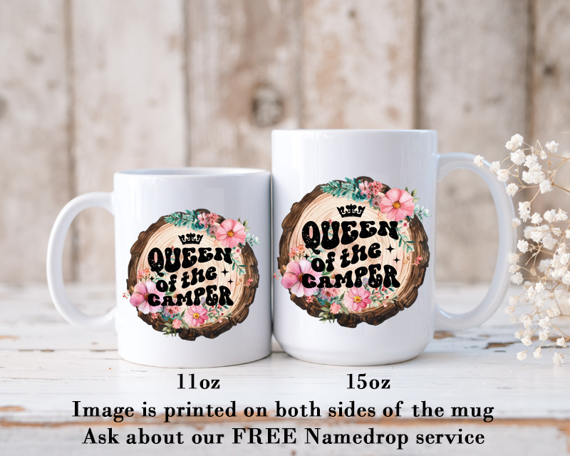 Ceramic Mug Printed 6 Designs OUTDOOR CAMPING Wood Slice with Flowers Group 11oz Capacity *minimum order 6 mugs* (order in increments of 6) - Image 8