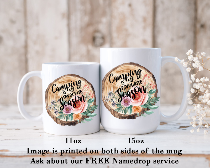Ceramic Mug Printed 6 Designs OUTDOOR CAMPING Wood Slice with Flowers Group 11oz Capacity *minimum order 6 mugs* (order in increments of 6) - Image 5