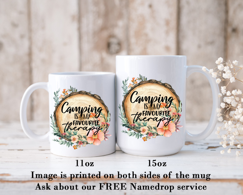 Ceramic Mug Printed 6 Designs OUTDOOR CAMPING Wood Slice with Flowers Group 11oz Capacity *minimum order 6 mugs* (order in increments of 6) - Image 6