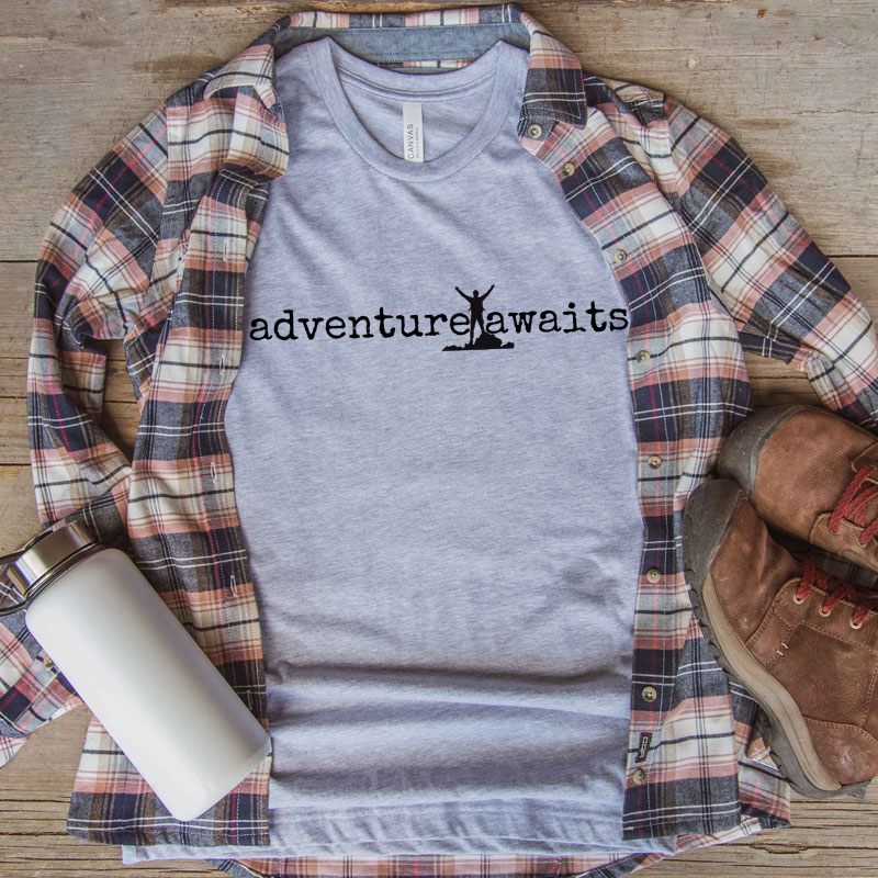 Tee Shirt Printed Adventure Designs - OUTDOOR HIKING Edgy Minimalist Adventure Awaits with Hiker Man Imagery