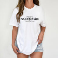 Tee Shirt Printed Adventure Designs - OUTDOOR HIKING Edgy Minimalist Take a Hike with Hiking Boots Imagery