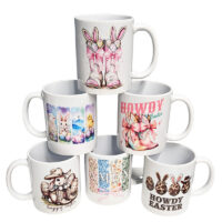 Ceramic Mug Printed Easter Howdy Western Country Themed Easter 11 oz Capacity 6 Designs *minimum order 6 units* (order in increments of 6)