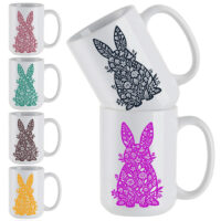 Ceramic Mug Printed Easter Botanical Easter Bunny Outline Assorted Colours 15oz Capacity 6 Designs *minimum order 6 units* (order in increments of 6)