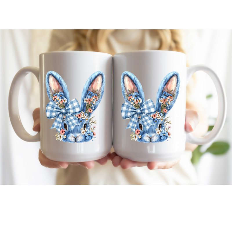 Ceramic Mug Printed Easter Blue Coquette Easter Bunnies 15oz Capacity 3 Designs *minimum order 6 units* (order in increments of 6) - Image 4