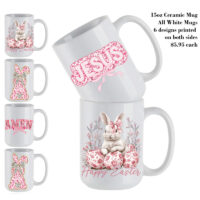 Ceramic Mug Printed Easter Pink Coquette Easter Bunnies 15oz Capacity 6 Designs *minimum order 6 units* (order in increments of 6)