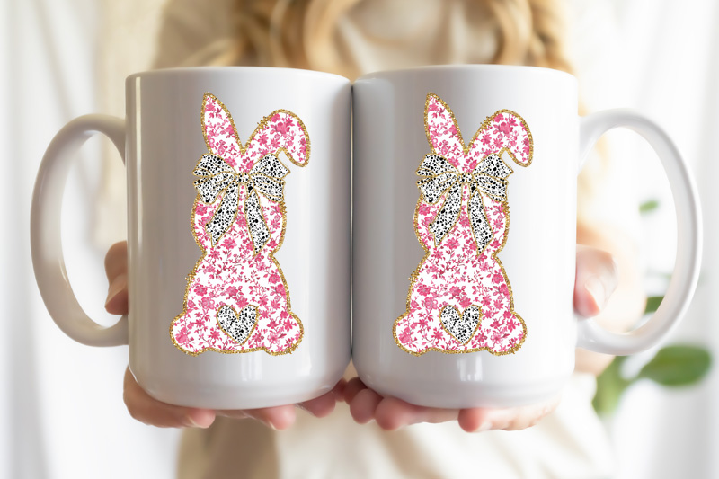 Ceramic Mug Printed Easter Pink Coquette Easter Bunnies 15oz Capacity 6 Designs *minimum order 6 units* (order in increments of 6) - Image 3