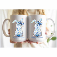 Ceramic Mug Printed Easter Blue Coquette Easter Bunnies 15oz Capacity 3 Designs *minimum order 6 units* (order in increments of 6) - Image 3