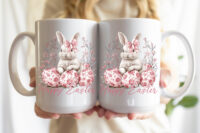 Alternative view of Ceramic Mug Printed Easter Pink Coquette Easter Bunnies 15oz Capacity 6 Designs *minimum order 6 units* (order in increments of 6)