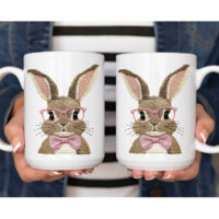 Ceramic Mug Printed Easter Faux Stitched Bespectacled Bunny and Bunny Ears 15 oz Capacity 6 Designs *minimum order 6 units* (order in increments of 6) - Image 4