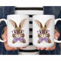 Ceramic Mug Printed Easter Faux Stitched Bespectacled Bunny and Bunny Ears 15 oz Capacity 6 Designs *minimum order 6 units* (order in increments of 6) - Image 6