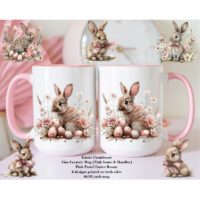 Ceramic Mug Printed Easter Pink Farmhouse Pink Easter Bunnies 15 oz Capacity 6 Designs Colored Inner & Handle (You Pick) *minimum order 6 units* (order in increments of 6) - Image 5
