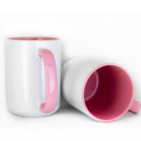 Sublimation Blank - Unprinted Ceramic Mug Shiny White with Pink Inner & Handle 15 oz Capacity (Printed Mugs $6.95 each) *minimum order one tray of 12 mugs*