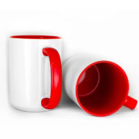 Sublimation Blank - Unprinted Ceramic Mug Shiny White with Red Inner & Handle 15 oz Capacity (Printed Mugs $6.95 each) *minimum order one tray of 12 mugs*