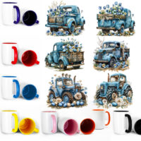 Ceramic Mug Printed Easter Blue Farmhouse Trucks & Tractors 15 oz Capacity 6 Designs Colored Inner & Handle (You Pick) *minimum order 6 units* (order in increments of 6)