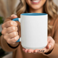 Alternative view of Sublimation Blank - Unprinted Ceramic Mug Shiny White with Blue Inner & Handle 15 oz Capacity (Printed Mugs $6.95 each) *minimum order one tray of 12 mugs*