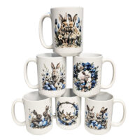 Alternative view of Ceramic Mug Printed Easter Blue Farmhouse Easter Bunnies 6 Designs 15 oz Capacity 6 Designs *minimum order 6 units* (order in increments of 6)