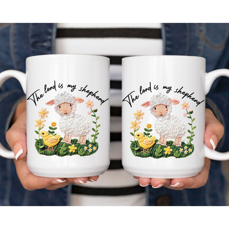 Ceramic Mug Printed Easter The Lord is My Shepherd Faux Stitch Knit Look 15 oz Capacity 4 Designs *minimum order 6 units* (order in increments of 6) - Image 2