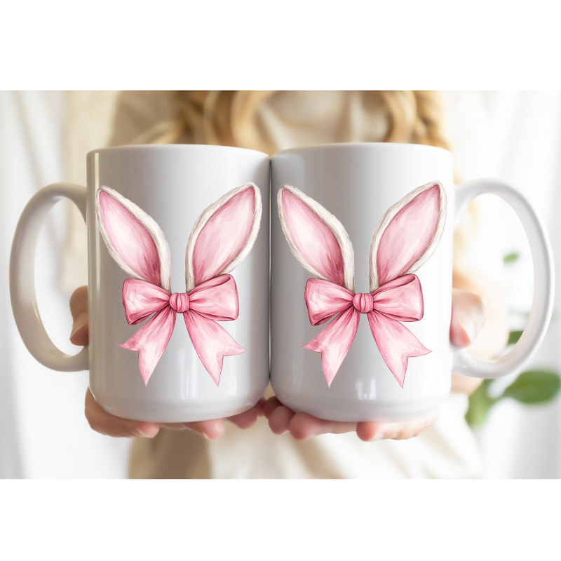 Ceramic Mug Printed Easter Faux Stitched Bespectacled Bunny and Bunny Ears 15 oz Capacity 6 Designs *minimum order 6 units* (order in increments of 6) - Image 5