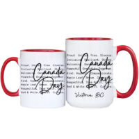 Ceramic Mug Printed 1 Design Canada Day BW National Identity Iconic Words 15oz Capacity Red Inner & Handle *minimum order 6 mugs* (order in increments of 6) - Image 3