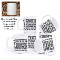 Ceramic Mug Printed Summer 1 Design Summer Script with Iconic Words 11oz Capacity *minimum order 6 mugs* (order in increments of 6)