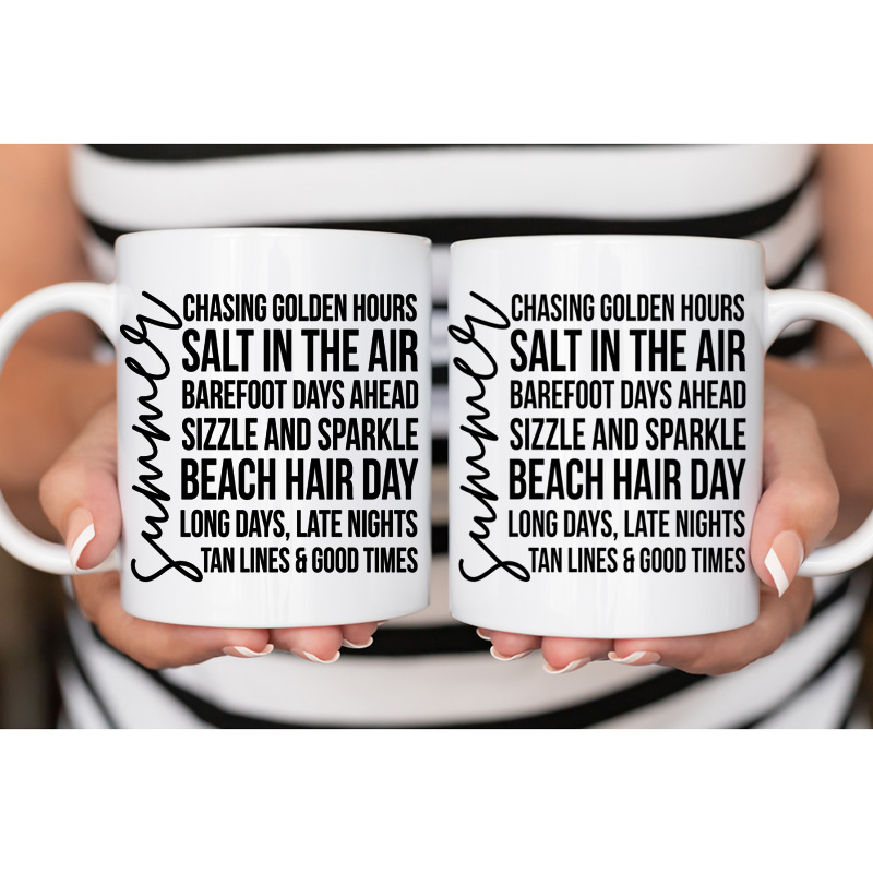 Ceramic Mug Printed Summer 1 Design Summer Script with Iconic Words 11oz Capacity *minimum order 6 mugs* (order in increments of 6) - Image 2