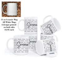 Ceramic Mug Printed Summer 1 Design Summer Script Over Typewriter Style Iconic Words 11oz Capacity *minimum order 6 mugs* (order in increments of 6)