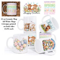 Ceramic Mug Printed Pastel Easter Juvenile Designs 11oz Capacity 6 Designs *minimum order 6 units* (order in increments of 6)