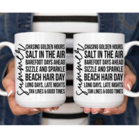 Alternative view of Ceramic Mug Printed Summer 1 Design Summer Script with Iconic Words 15oz Capacity *minimum order 6 mugs* (order in increments of 6)