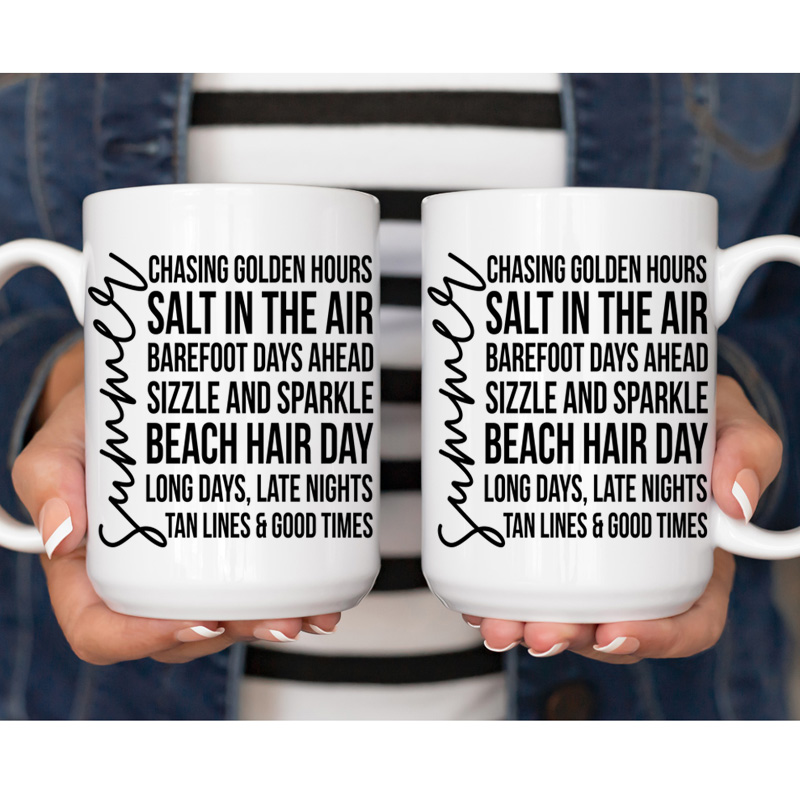 Ceramic Mug Printed Summer 1 Design Summer Script with Iconic Words 15oz Capacity *minimum order 6 mugs* (order in increments of 6) - Image 2