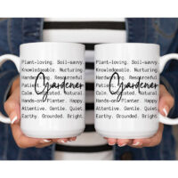 Alternative view of Ceramic Mug Printed Summer 1 Design Gardener Script Over Typewriter Style Iconic Words 15oz Capacity *minimum order 6 mugs* (order in increments of 6)