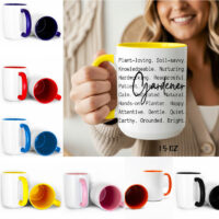 Ceramic Mug Printed Summer 1 Design Gardener Script Over Typewriter Style Iconic Words 15oz Capacity Coloured Inner & Handle *minimum order 6 mugs* (order in increments of 6)