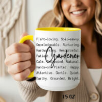 Alternative view of Ceramic Mug Printed Summer 1 Design Gardener Script Over Typewriter Style Iconic Words 15oz Capacity Coloured Inner & Handle *minimum order 6 mugs* (order in increments of 6)