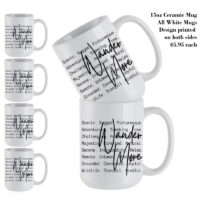 Alternative view of Ceramic Mug Printed Summer 1 Design Wander More Script Over Typewriter Style Iconic Words 15oz Capacity *minimum order 6 mugs* (order in increments of 6)