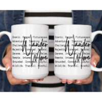 Ceramic Mug Printed Summer 1 Design Wander More Script Over Typewriter Style Iconic Words 15oz Capacity *minimum order 6 mugs* (order in increments of 6)