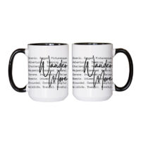 Alternative view of Ceramic Mug Printed Summer 1 Design Wander More Script Over Typewriter Style Iconic Words 15oz Capacity Coloured Inner & Handle *minimum order 6 mugs* (order in increments of 6)
