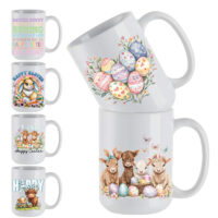 Ceramic Mug Printed Pastel Easter Juvenile Designs 15oz Capacity 6 Designs *minimum order 6 units* (order in increments of 6)