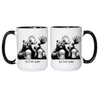 Alternative view of Ceramic Mug Printed True North Buddies Sketch Art Bear Moose Cheers! True North 15oz Capacity Coloured Inner & Handle (You Pick!) *minimum order 6 mugs* (order in increments of 6)