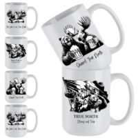 Ceramic Mug Printed True North WILDLIFE WOODLAND True North Buddies Sketch Art 3 Designs 15oz Capacity *minimum order 6 mugs* (order in increments of 6)