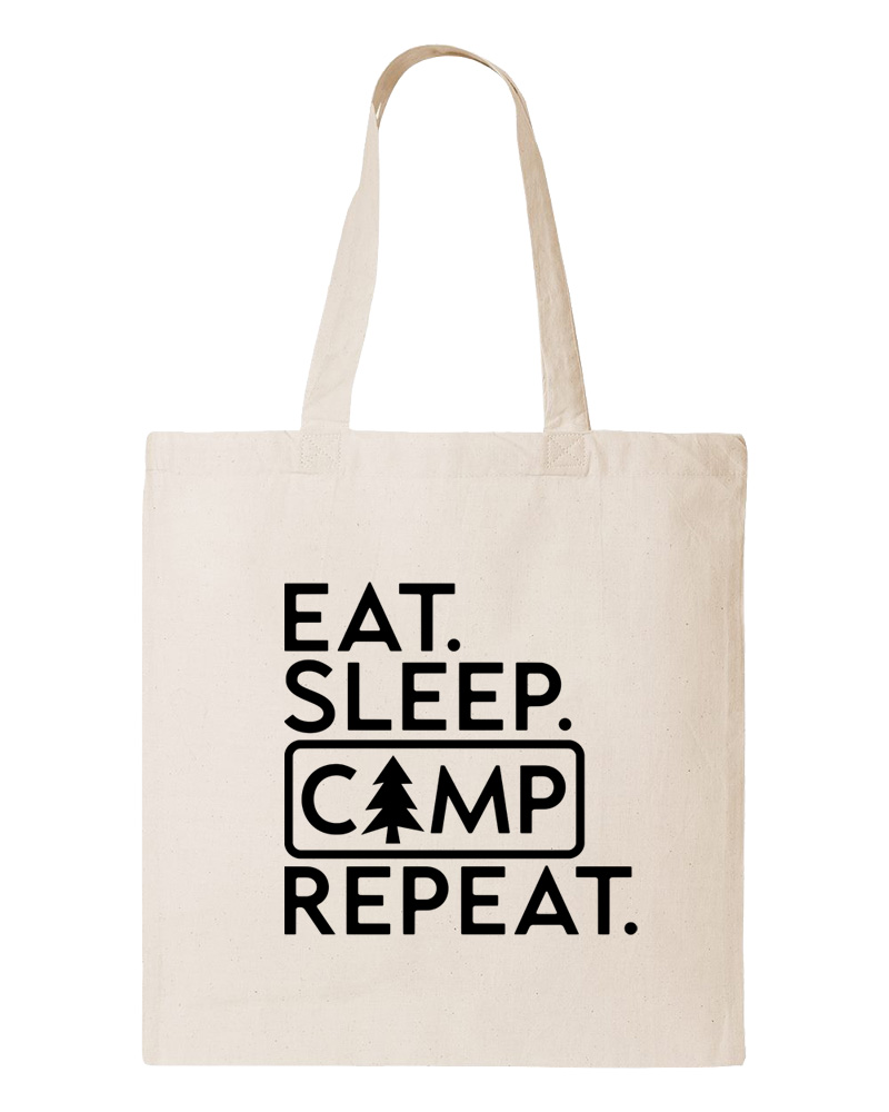 Tee Shirt Printed Adventure Designs - OUTDOOR CAMPING Everything Camping BW Eat. Sleep. Camp. Repeat - Image 4