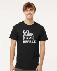 Tee Shirt Printed Adventure Designs - OUTDOOR CAMPING Everything Camping BW Eat. Sleep. Camp. Repeat