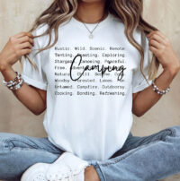 Tee Shirt Printed Adventure Designs - OUTDOOR CAMPING Everything Camping BW Camping Iconic Words Camping